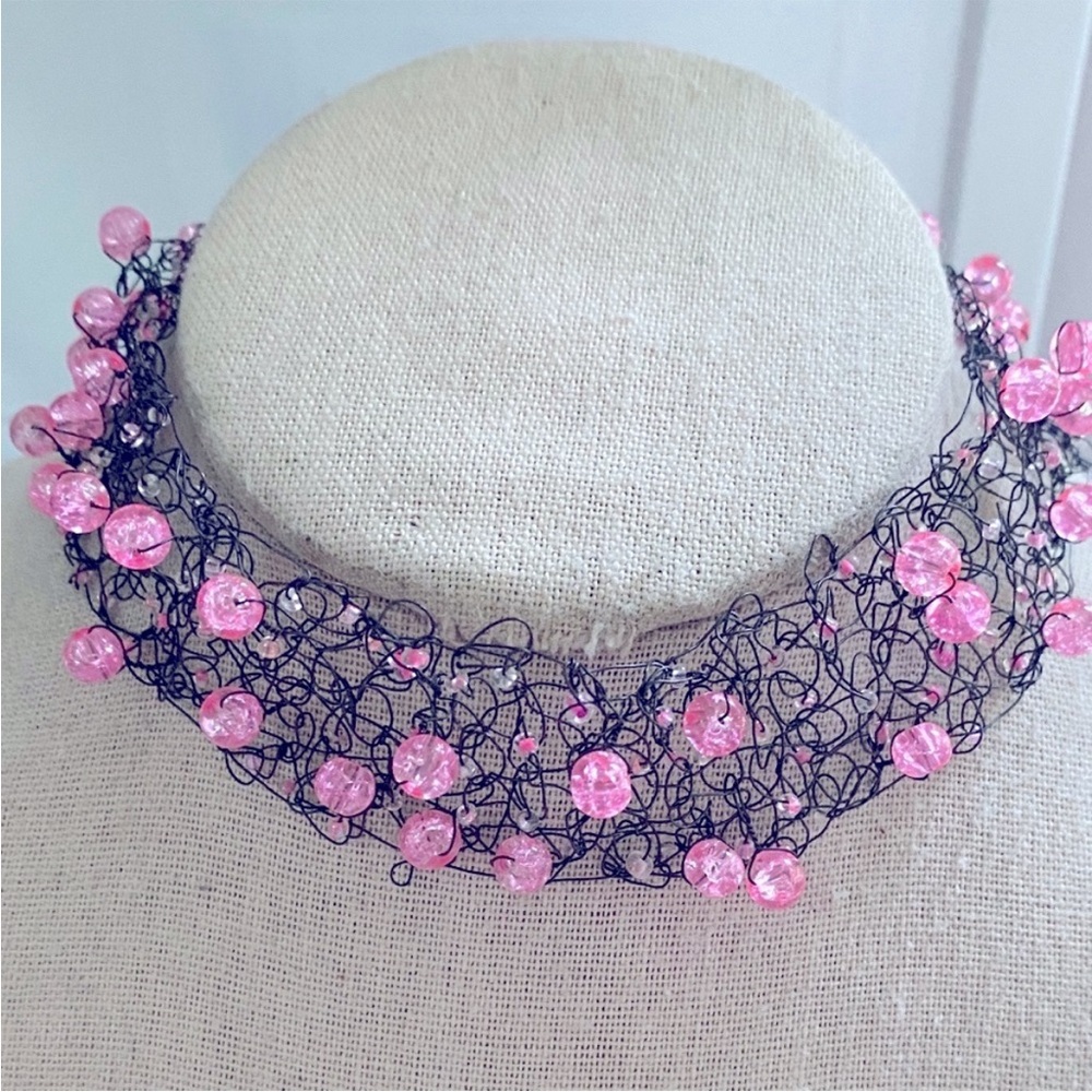 Handmade South African Artisan Pink Beaded Choker Necklace